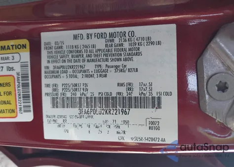 2019 Ford Fusion Hybrid Se z USA, uszkodzony, nr VIN 3FA6P0LU2KR221967